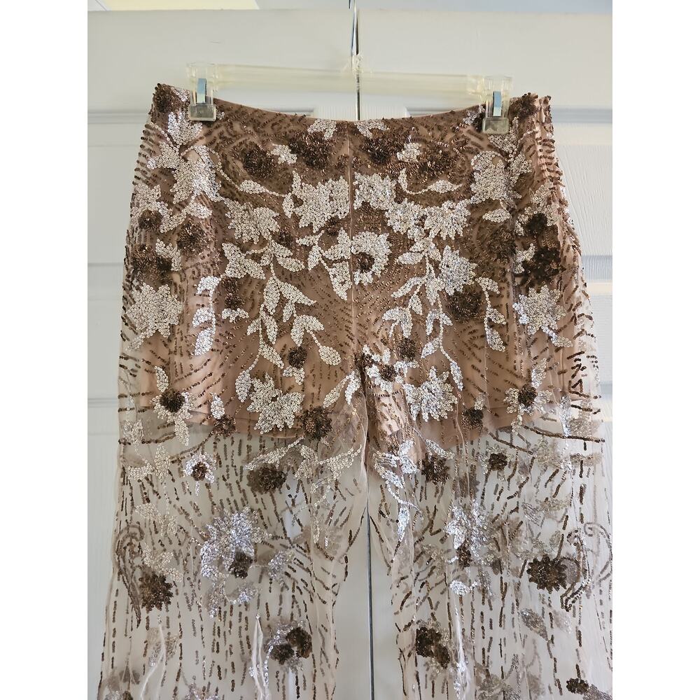 Ralph Lauren Purple Label Sheer Pants Sequin Feathers High Rise Womens XL - Picture 15 of 16